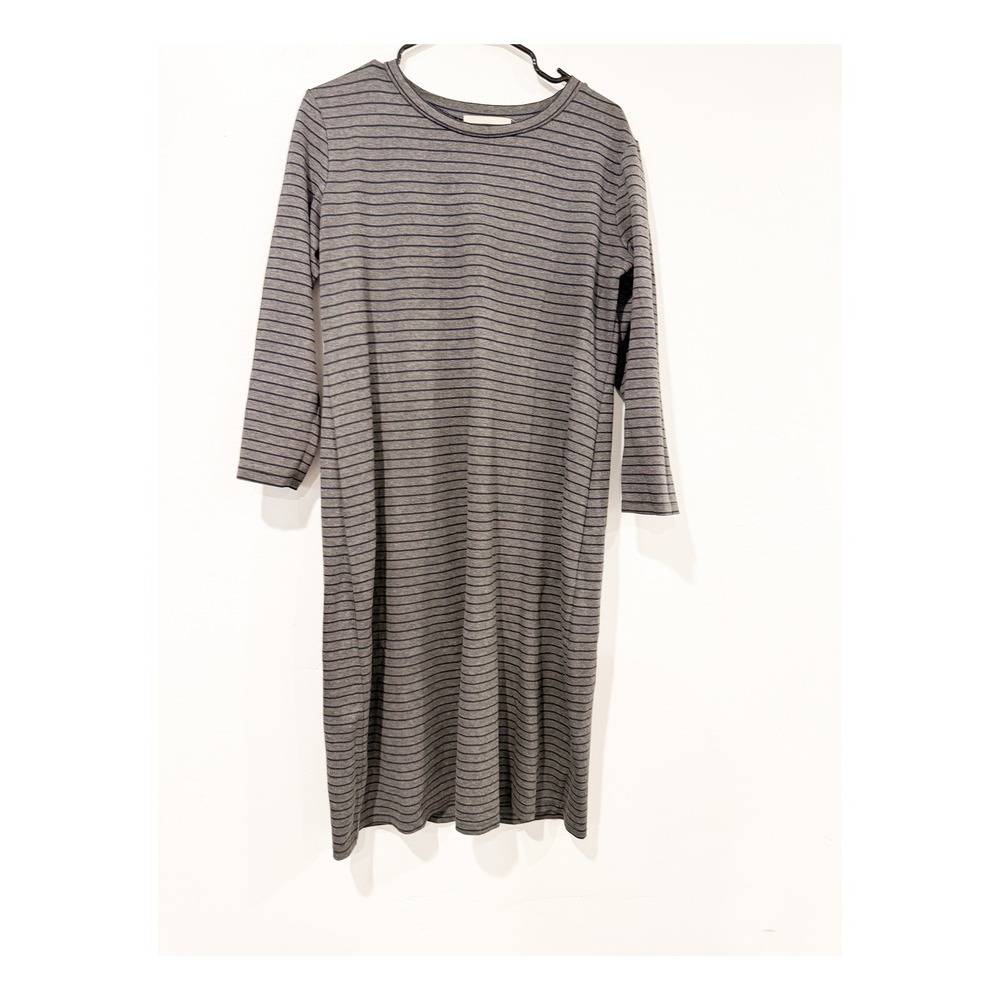 Sonnet James Play Dress Womens Large Gray Navy Blue Striped Long Sleeve Midi L